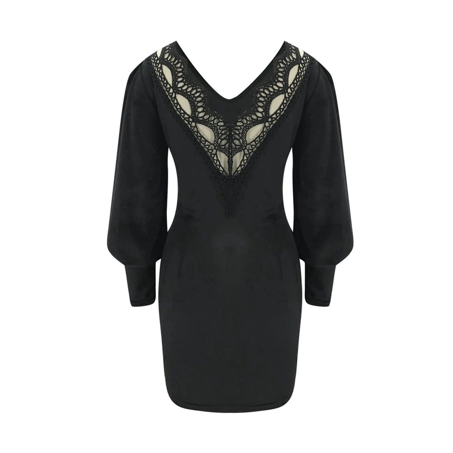 Knitted Short Mini Dress Women Spring Lace Backless Lantern Sleeve Casual Dress