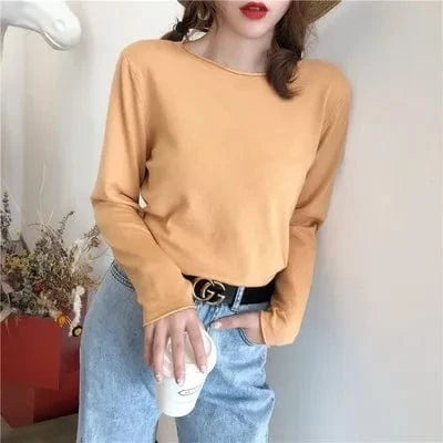Knitwear Women 2023 Autumn New Thin Sweater Crew neck Bottom Shirt Loose Style Top