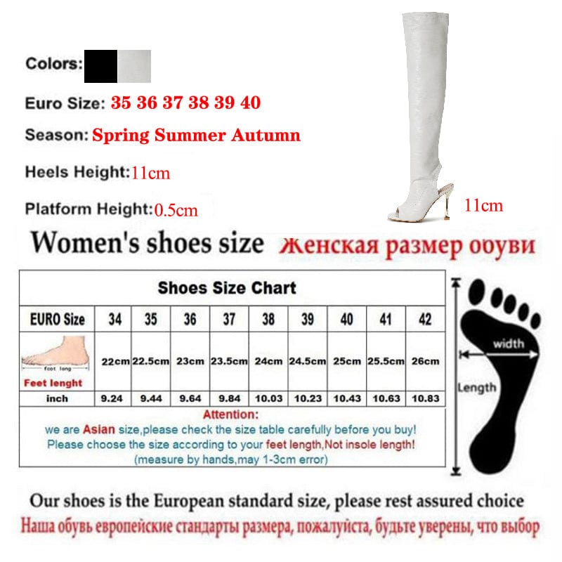 Korean Style Fashion Sexy PU Square Open Toe Thin High Heel Over-The Knee Chelsea Boots Side Zippers 35-42 Women Slingbacks