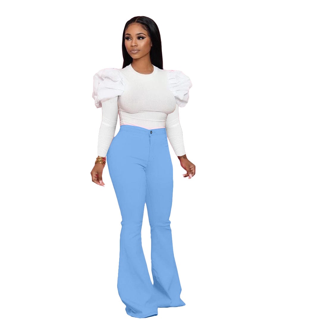 KSN8018 Casual Woven Women Trousers Bell Bottom Pants Long Pants Tight Zipper Wide Leg Women Solid Color Boot Cut Plain Dyed MID