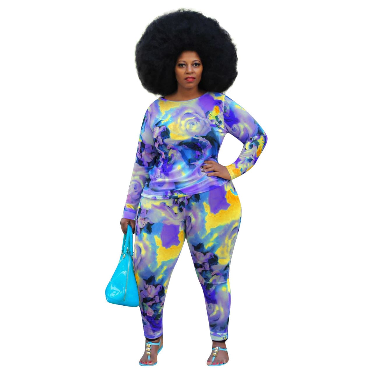 L / #01 2 Piece Legging Pant Sets for Women Floral Print Long Sleeve Tracksuits Outfits Bodycon