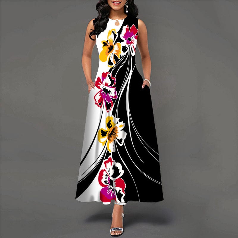L / #05 Dropshipping Wholesale elegantes most popular women casual sleeveless dress ladies digital printing long dress