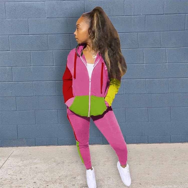 L / 1 2022 Brand Jogging Suits Women Sweatsuit Two Piece Set Outfits Patchwork Pocket Hoodies Top Joggers Pants Tracksuit