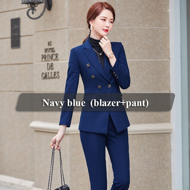 L / 2 picec navy blue suits Wholesale Dropship OEM High-Quality New Single Button Women's Trousers Suit Two Piece suit For Women Pant Suits Office Wear
