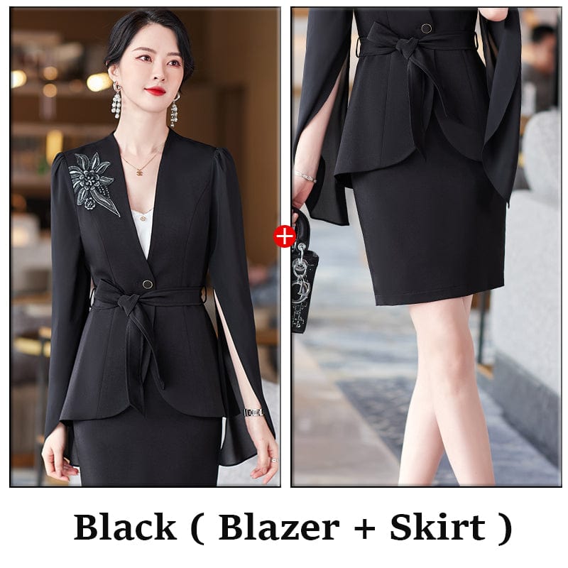 L / 2 Piece White Skirt Suit Wholesale 2 Pieces High Quality Set Slit Sleeves Women Pink Blazer Skirt Suits Office Lady Elegant Soft Jacket and Short Skirt