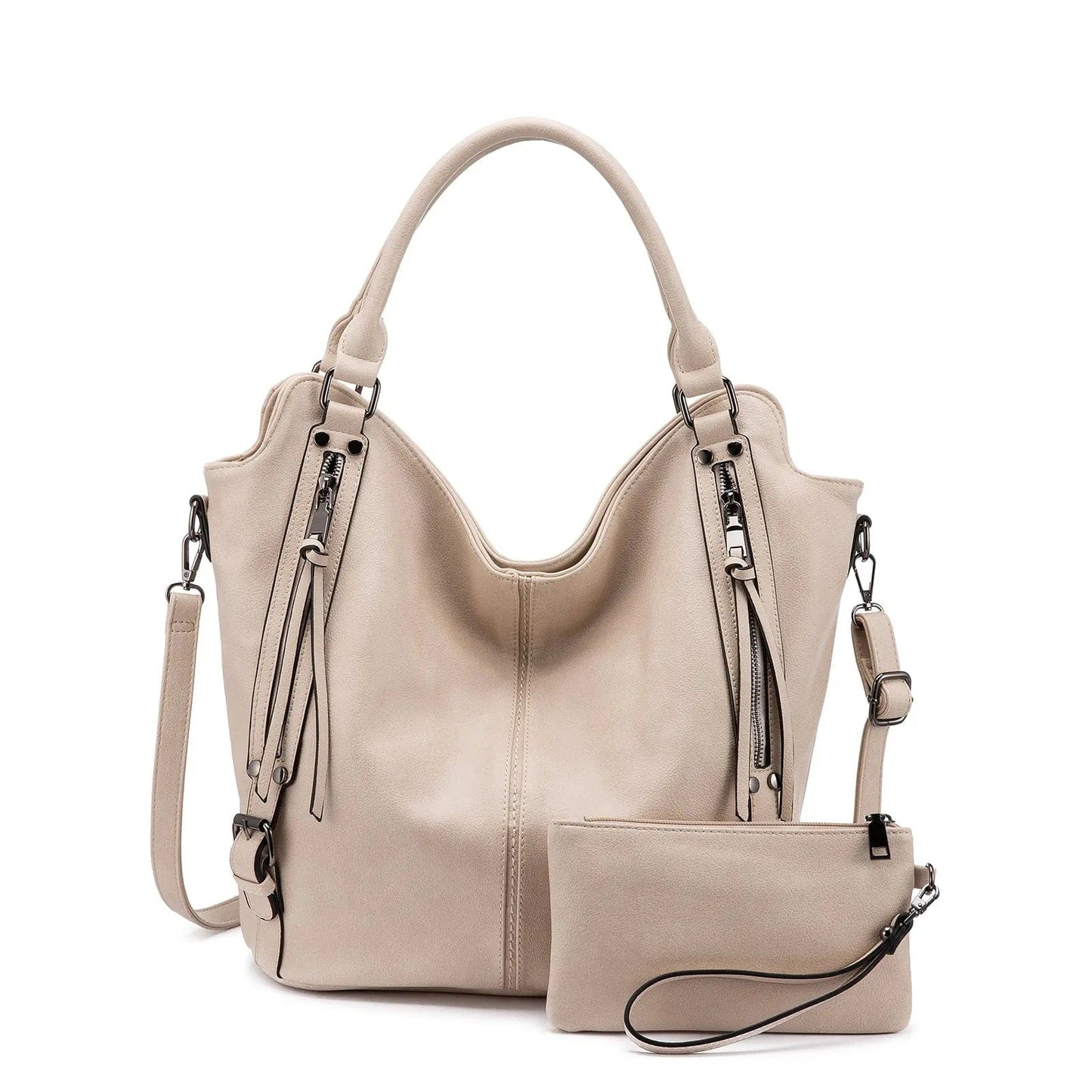 L:34*16.5*37cm (Fit 14"laptop) / Nude-WB148441 REALER Vintage Women PU Leather Shoulder Bags Fashion Hobo Hand Bags Ladies Large Purse and Handbags Set Tote Bag for Women