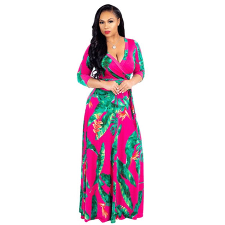 L / 4 Women Summer Clothes Girls Sexy Deep V-Neck Half Sleeve Geometric Pattern Dress Clothes Trending