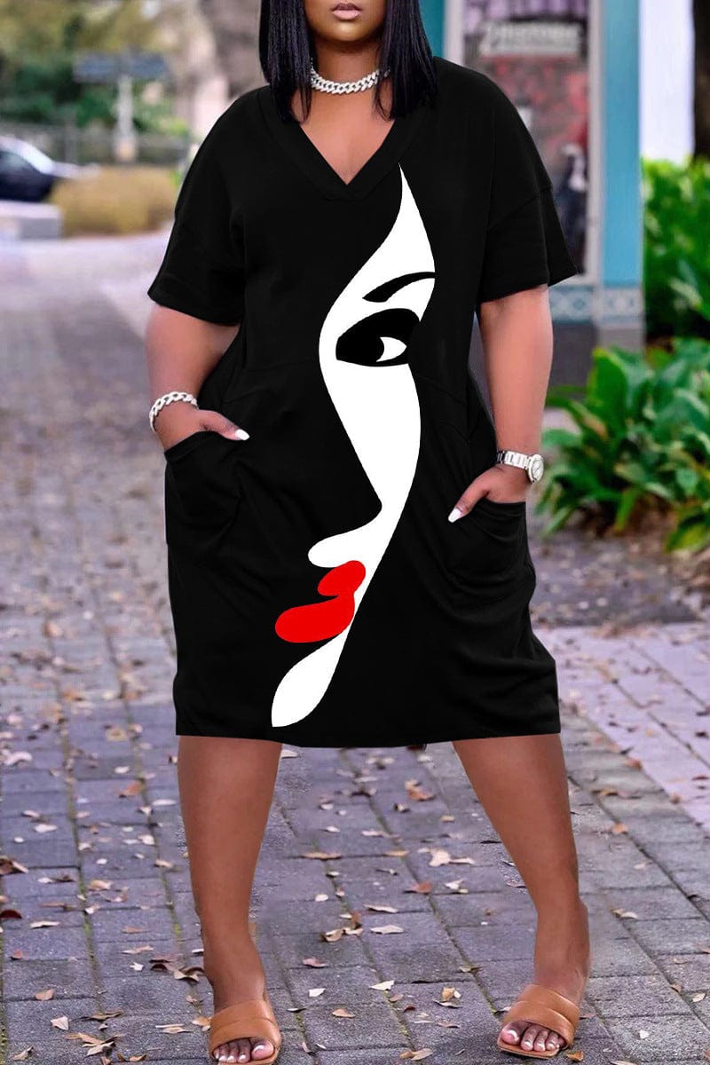 L / 45 Summer African Women Custom Printing Casual Loose Beach Dress Plus Size