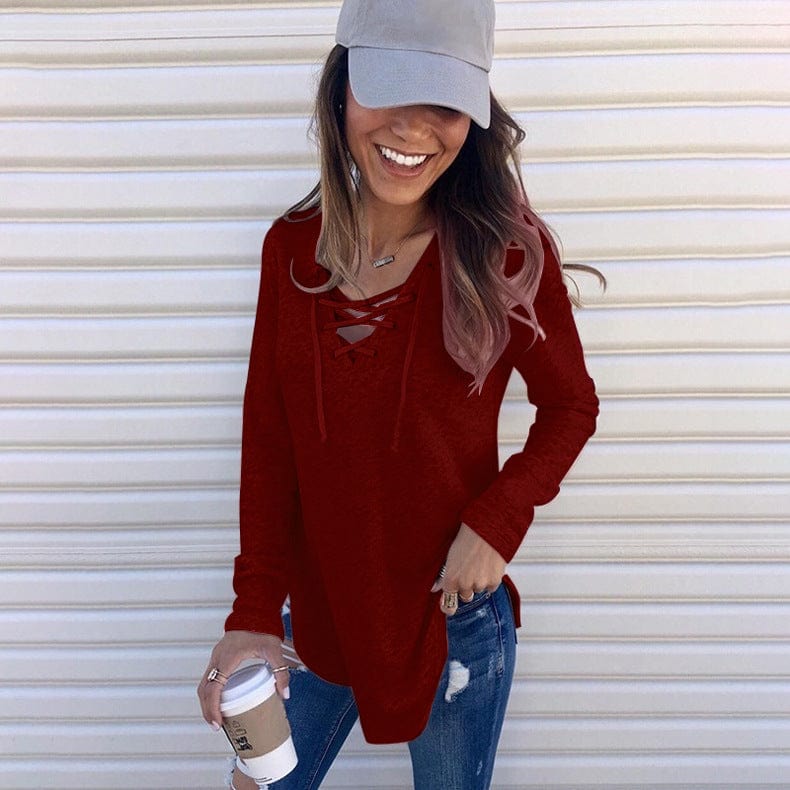 L / 5 M8735 Women tops 7 colors plus size long sleeve elegant lace up ladies' blouses