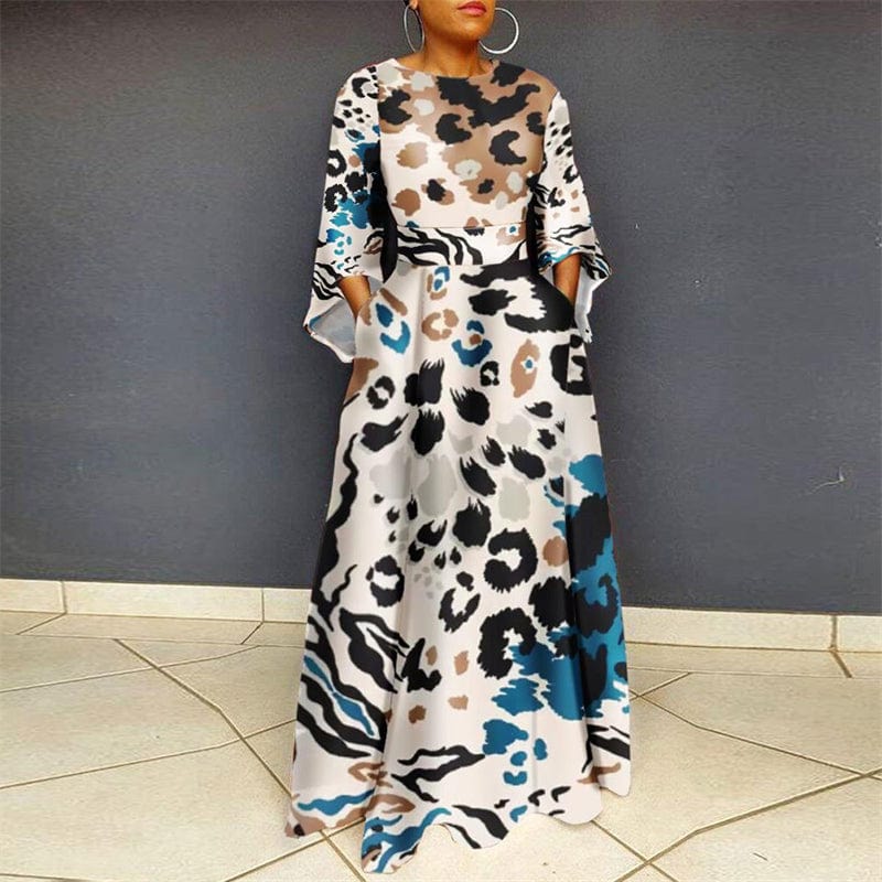 L / 6 2022 new beautiful modest dress casual women plus size floral print fabric long sleeve beach maxi long dress women clothing