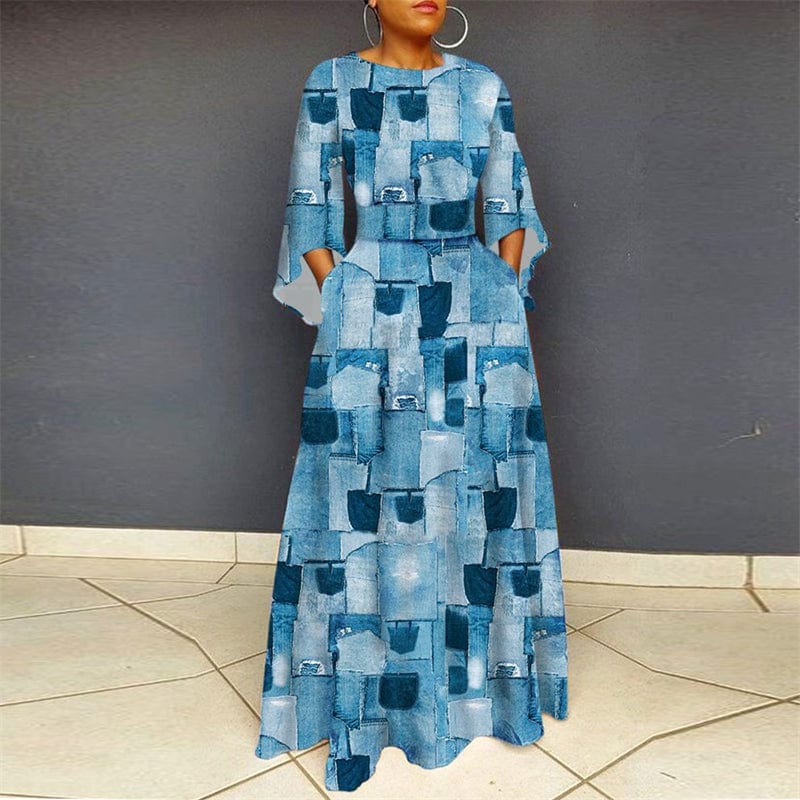 L / 8 2022 new beautiful modest dress casual women plus size floral print fabric long sleeve beach maxi long dress women clothing