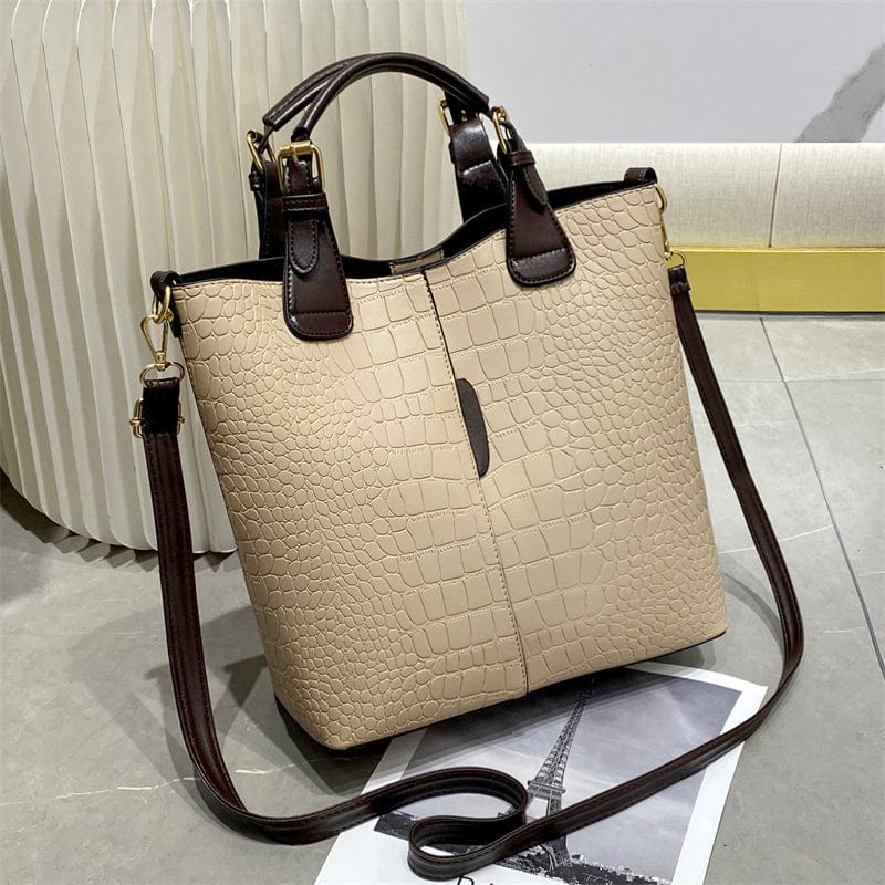 L / apricot Large Waterproof Fashionable Shoulder Crossbody Bag Cowhide grain factory wholesale large capacity ladies handbags