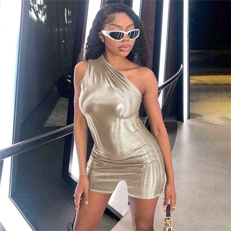 L / Apricot Pu Faux Leather Y2K Clothes One Shoulder Sleeveless Backless Bodycon Skinny Playsuit For Women Club Streetwear Romper