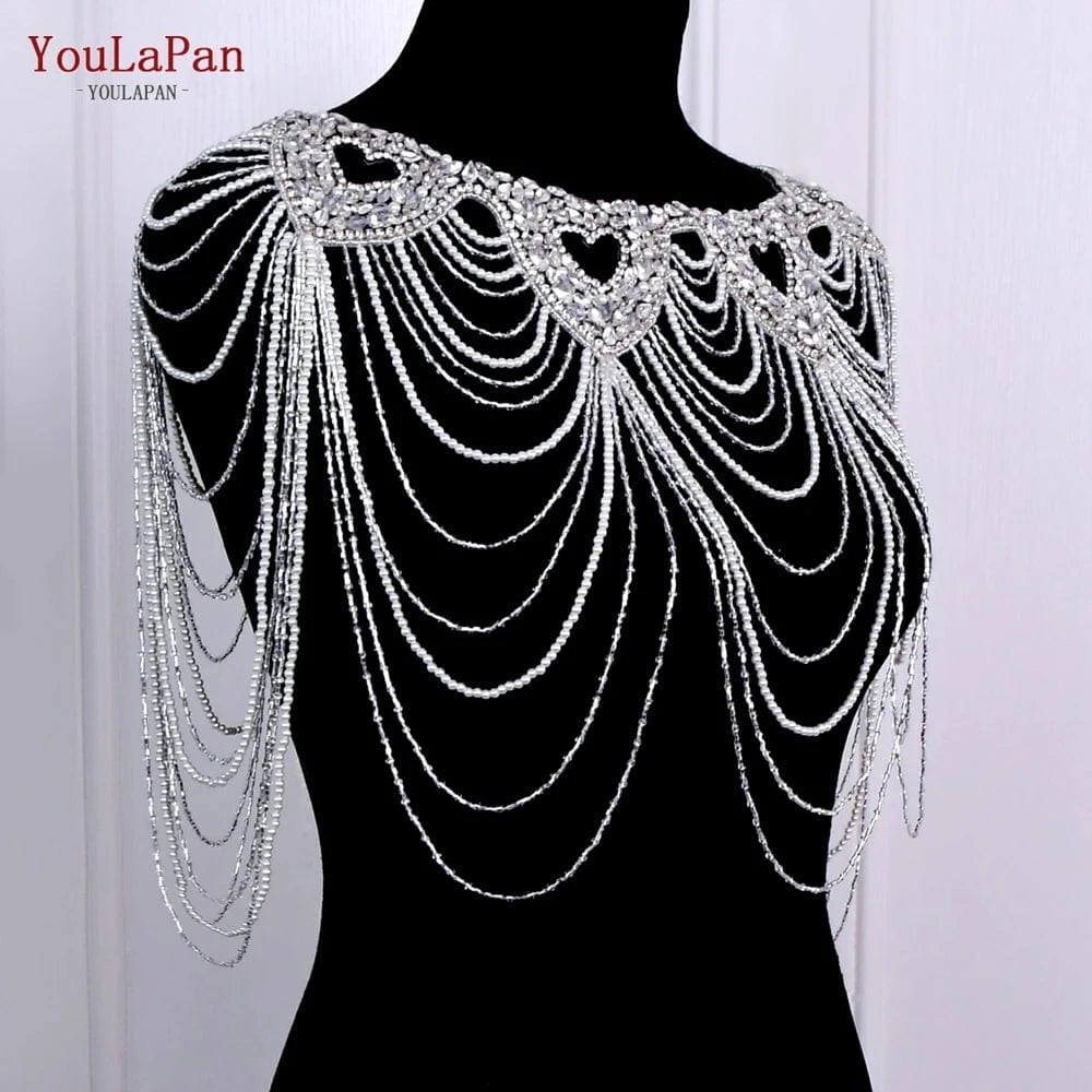 L / as the picture shows YouLaPan SG24 New Trendy Fashion Girl Woman Handmade Beaded Rhinestone Fringed Cape Dress Accessories Bridal Wedding Shawl