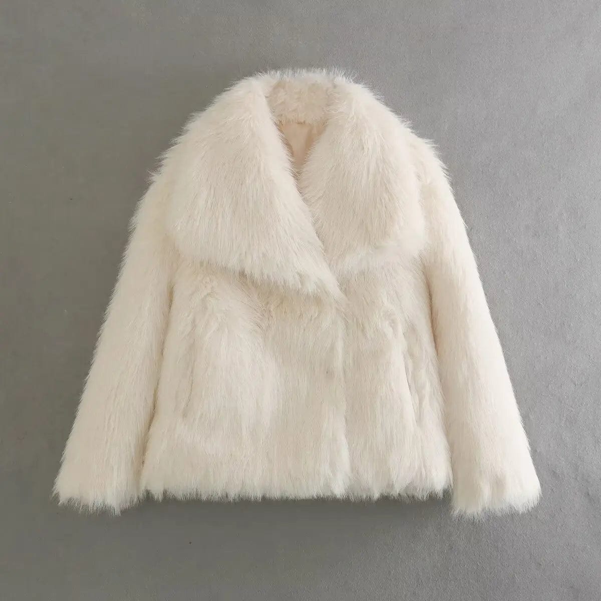 L / Beige OUDINA Fashionable Outer Wear Winter Plush High Quality Fur Coats Faux Fur Coat Women