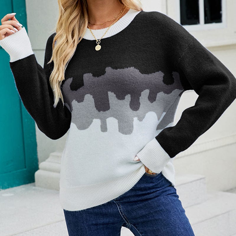 L / black 2022 Autumn And Winter New Women's Knitwear Loose Pullover Gradient Color Sweater For Women