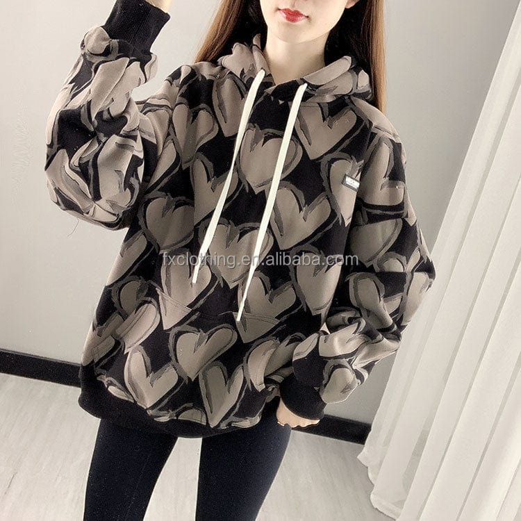 L / black 2022 New Fashion Women's Thickened Fleece Long Sleeve Love Casual Pullover Hoodie