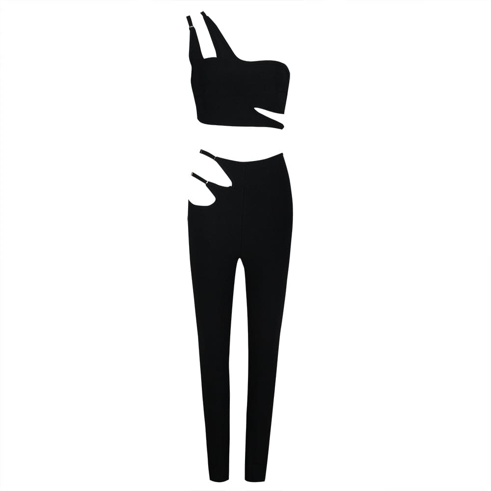 L / black 2022 Summer Black Tight Pants and Sloping Shoulders Underwear Sets Ropa De Mujer