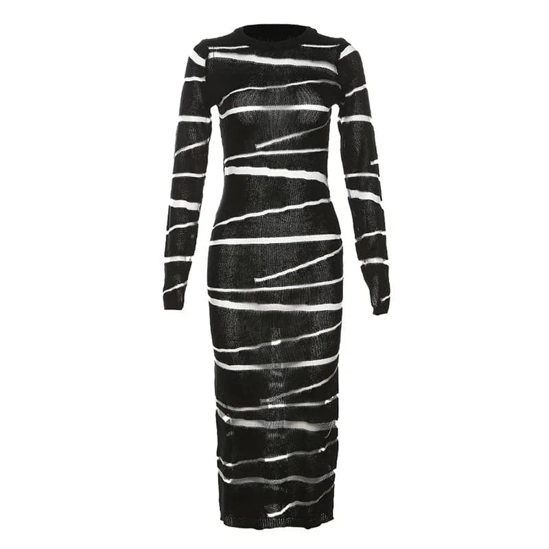 L / Black 2024 Fashion Women Clothing Knit See Through Long Modest Dresses Sexy Bodycon Casual Ladies Dress