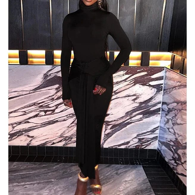 L / Black 2024 New arrival unique clothing long sleeve bodycon bandage dress ladies party evening maxi long dresses women