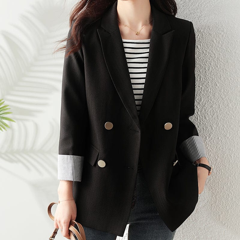 L / Black blazer Wholesale High-quality England Style Outfit Blazer with Pocket for Women Long Coat Fashion Double Breasted Outwear Jacket
