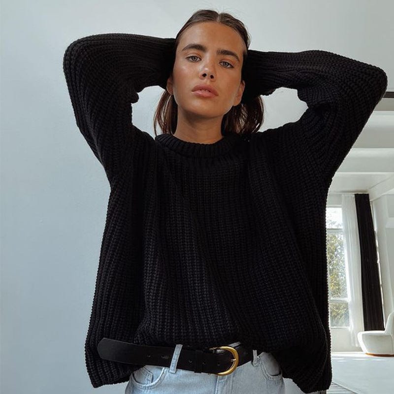 L / black Foma High quality hot selling round neck pullover sexy casual solid color fashion sweaters for women