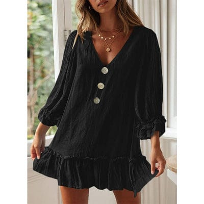 L / black Hot Sale Women's Loose Long Sleeve Dress Ladies Ruffle Hem Dresses A-line Dress For Women