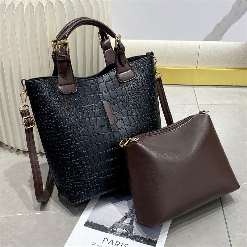 L / black Large Waterproof Fashionable Shoulder Crossbody Bag Cowhide grain factory wholesale large capacity ladies handbags