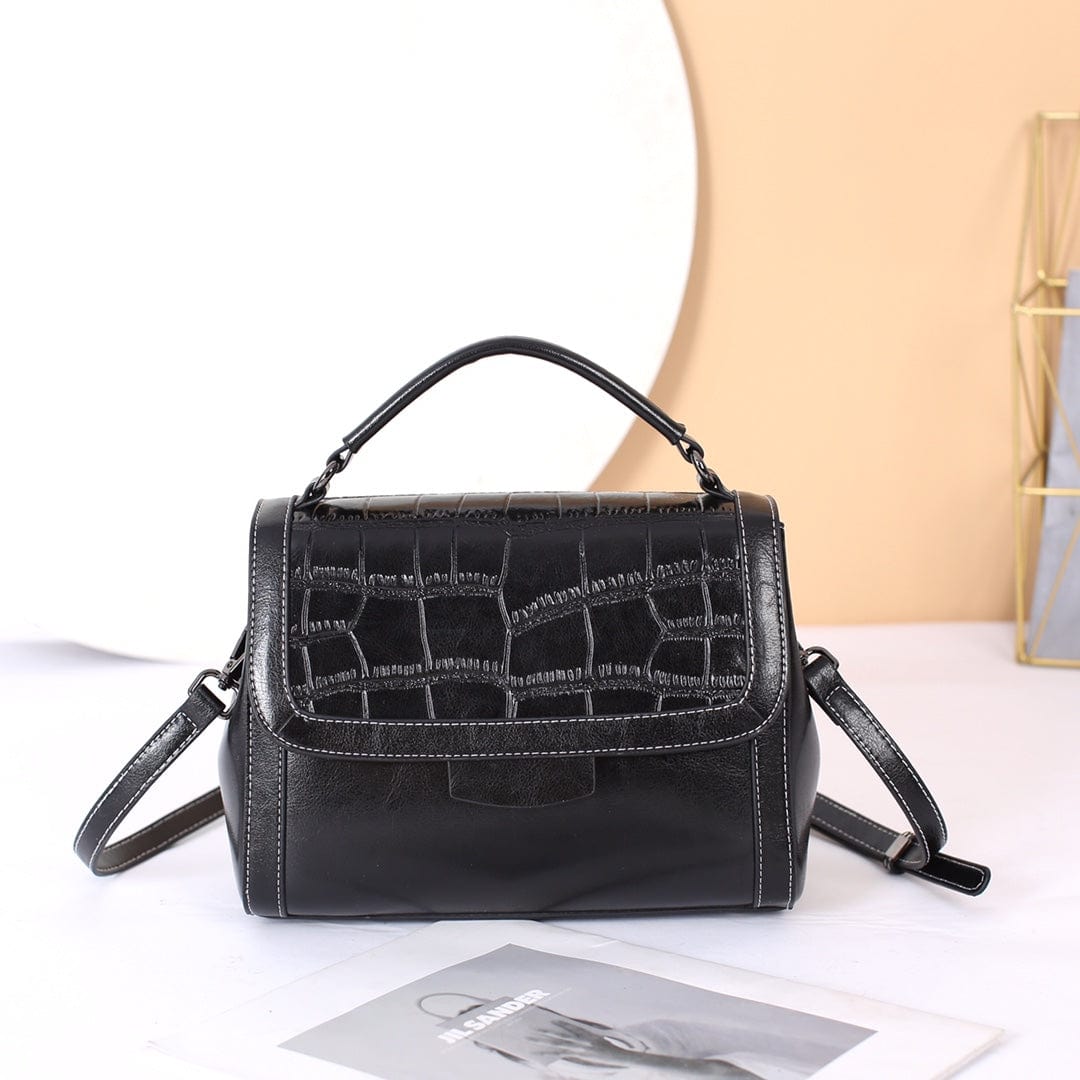 L / black New design cowhide handbag women low moq messenger bag factory custom embossed leather handbag