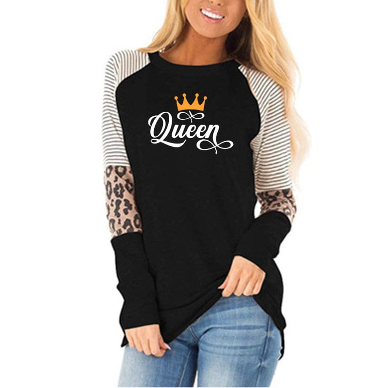 L / black Queen new women tshirtcotton aesthetic long sleeve harajuku custom logo oversize tee girl top printed shirts