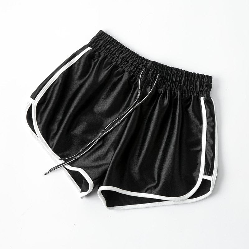 L / black Summer home shorts bright smooth silk sports shorts women's sexy white edge loose High Waist Wide Leg Pants