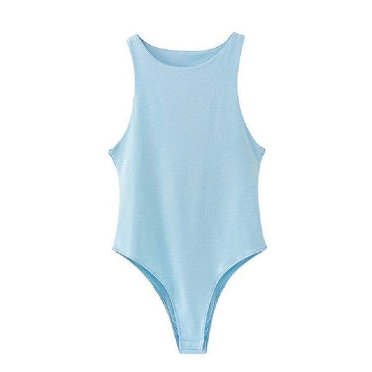 L / Blue Bodysuit Women Clothing Sexy Body Sleeveless Black White Top Summer Backless Bodysuits