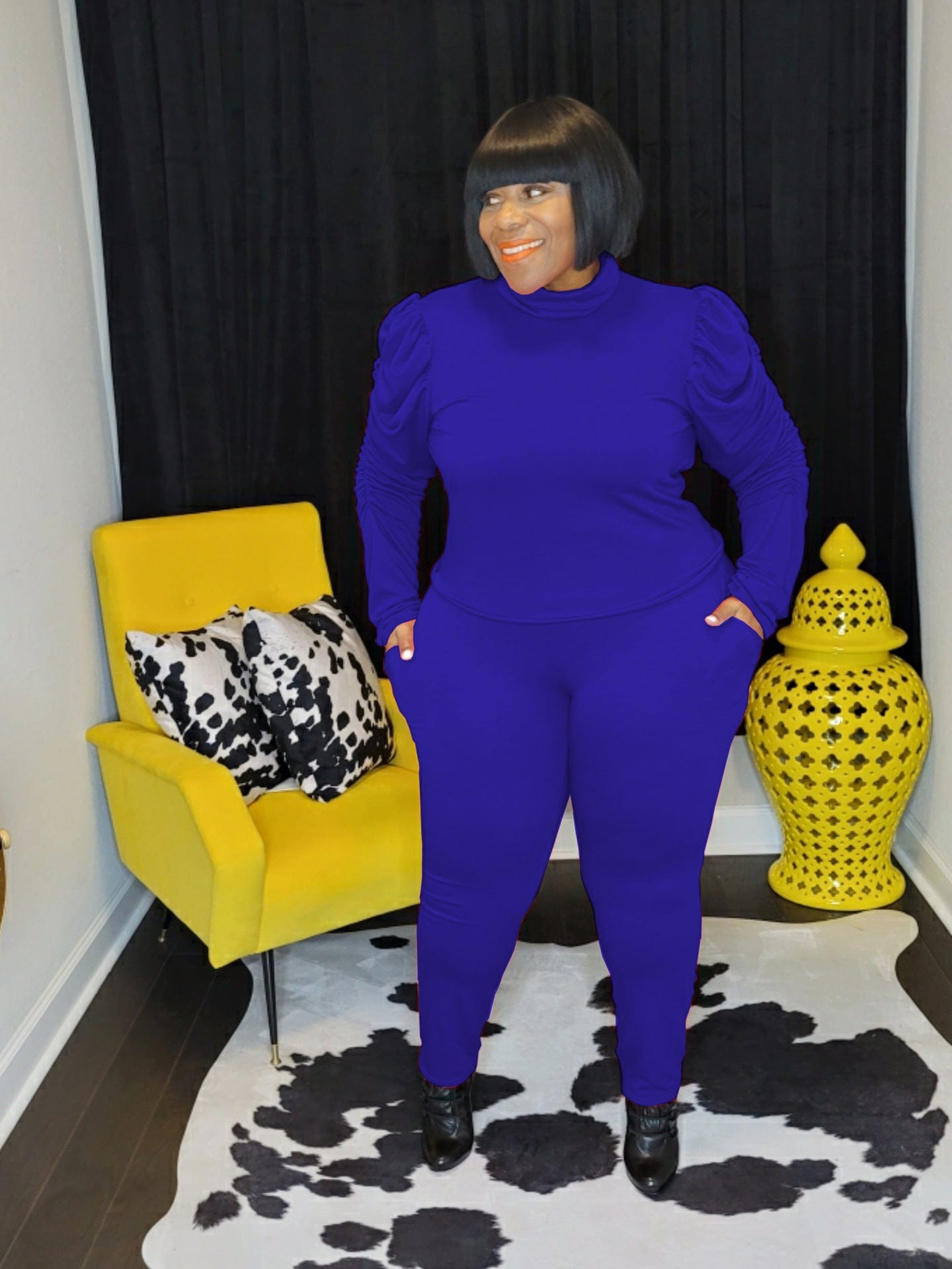 L / Blue New Arrival 2022 Fall Custom Logo Knitted Suit Trending Solid Color Long Sleeves Fashion Casual Plus Size 2 Piece Outfits