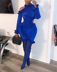 L / Blue YH Wholesale womens autumn solid color velvet long sleeve mini dresses