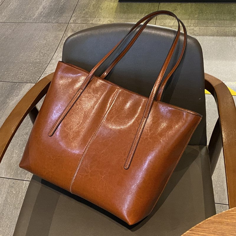 L / Brown good quality fashion big office designer tote hand bags ladies luxury stylish genuine leather large handbags