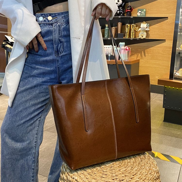 L / Dark Brown good quality fashion big office designer tote hand bags ladies luxury stylish genuine leather large handbags