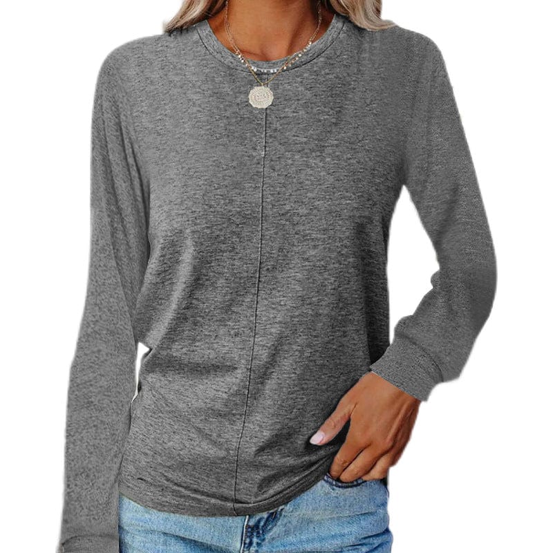 L / Dark Gray 10%OFF S-2XL Autumn and winter new fashion women's long-sleeved round neck T-shirt sweater solid color bottoming shirt