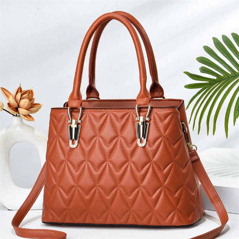 L / Earthy yellow trend rhombus pattern design party messenger bag large capacity elegant ladies shoulder bag fashion high quality handbags