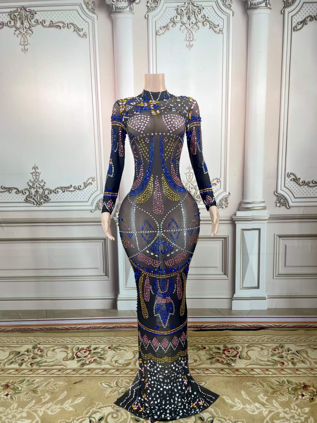 L / F88448 Sky Blue Good Brand Rhinestone Performance Long Prom Dress 2022 Evening Gowns Sexy Custom Rhinestone Bodice Mermaid Black Prom Maxi Dress