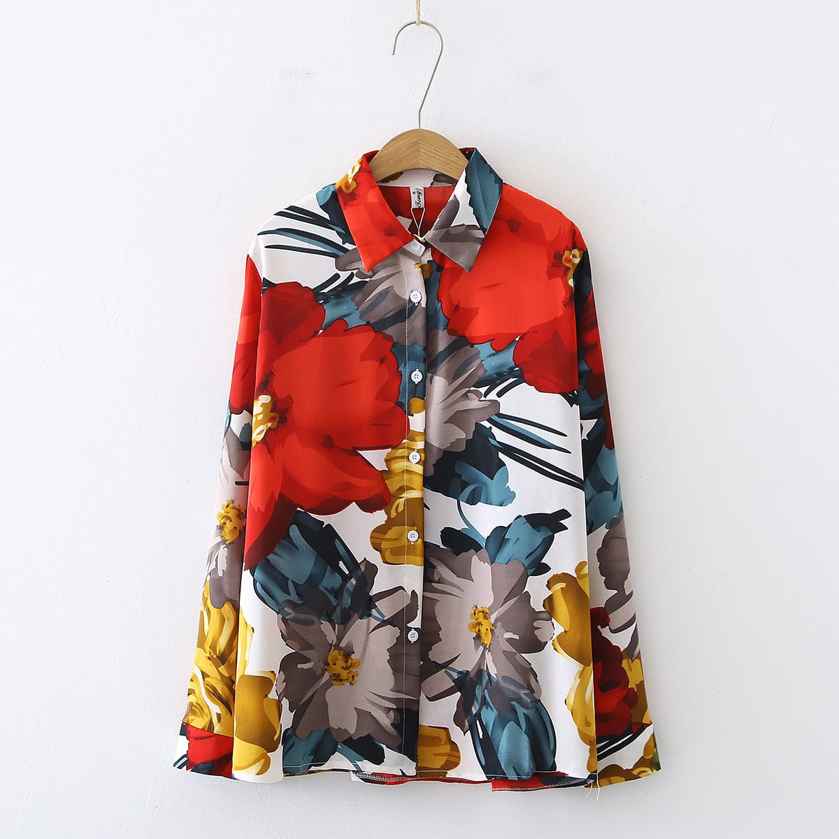 L / Floral 2 2022 Women Autumn Korean Vintage Print Floral Long Sleeve Shirt Large Chiffon Professional Office Versatile Blouse Shirt T18214Y