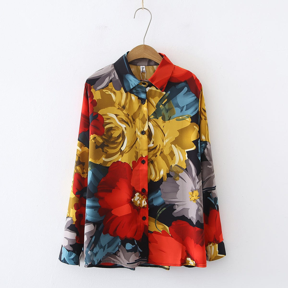 L / Floral 3 2022 Women Autumn Korean Vintage Print Floral Long Sleeve Shirt Large Chiffon Professional Office Versatile Blouse Shirt T18214Y