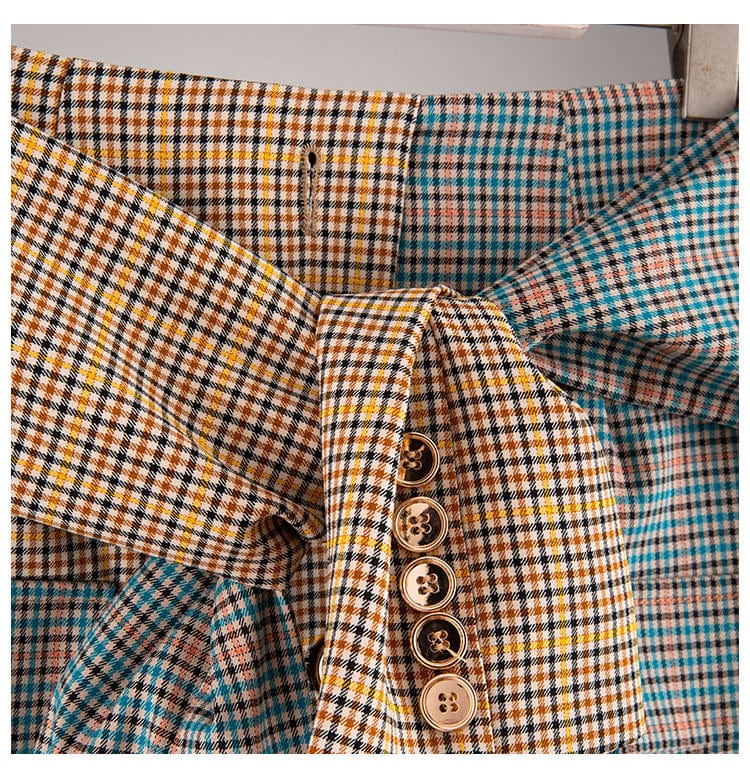 L / Fuchsia GETSPRING Women Set Women Skirt Sets Color Matching Bandage Grid Suit Coat Irregular High Waist Skirts 2 Piece Set Women 2019