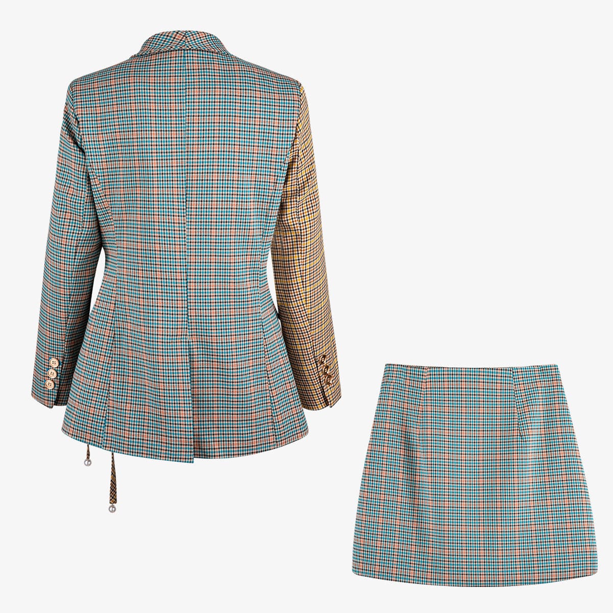 L / Fuchsia GETSPRING Women Set Women Skirt Sets Color Matching Bandage Grid Suit Coat Irregular High Waist Skirts 2 Piece Set Women 2019