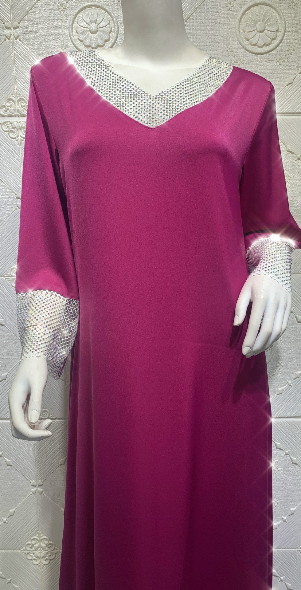 L / grape purple AB032 Middle Eastern Satin Bead Full Set Diamond Mesh Muslim Women Long Dress