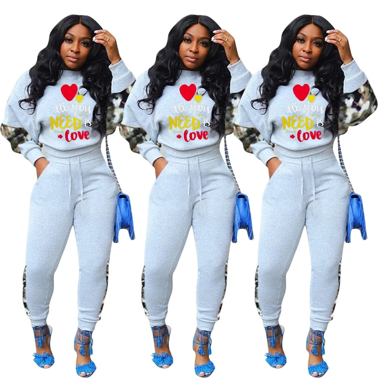 L / Gray 2 Piece Set Ladies Jogging Suit Fall Winter Wear Casual Two Piece Sets for Woman Cargo Straight Sweat Pants Sweatshirt Suit