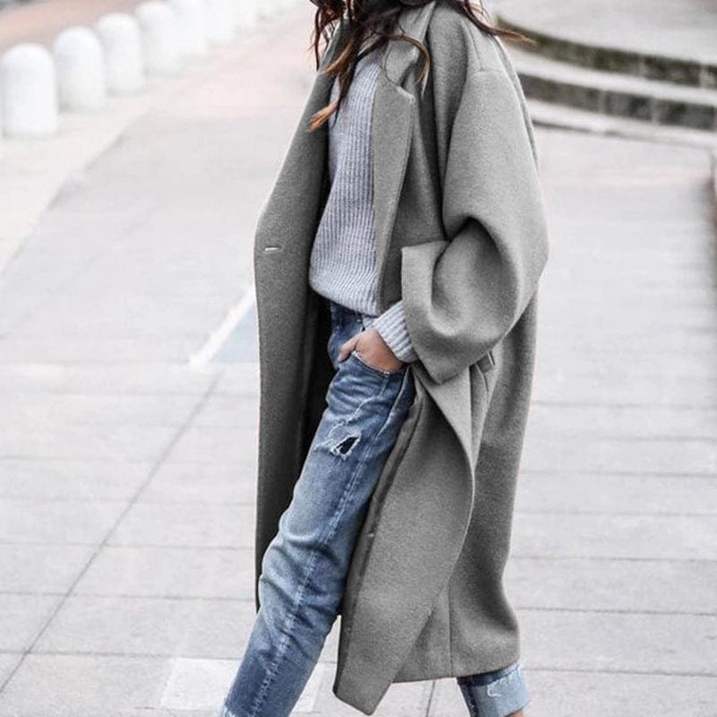 L / Gray D69B New 2022 Designs Autumn Winter Printed Casual Long Overcoat Women's Plus Size Trench Coats for Ladies
