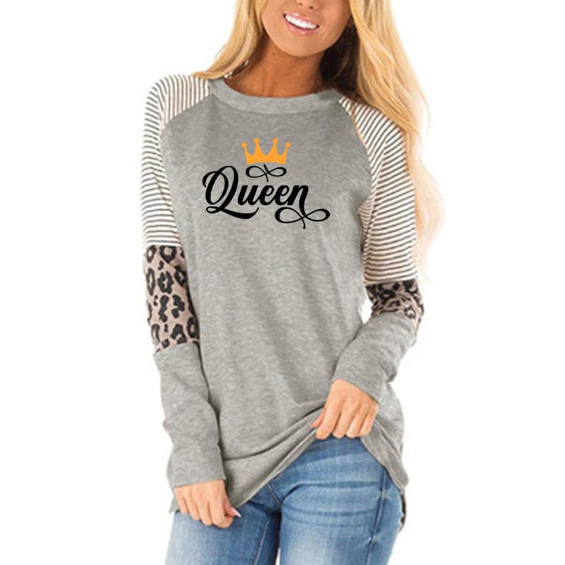 L / Gray Queen new women tshirtcotton aesthetic long sleeve harajuku custom logo oversize tee girl top printed shirts
