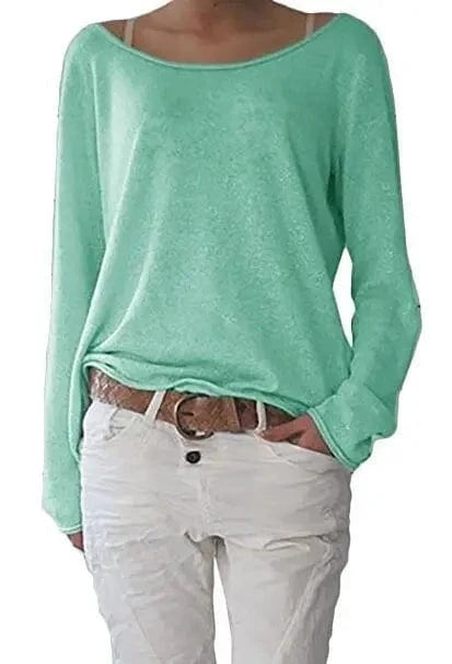 L / green Sexy Plus Size S-3XL 10 Colors Solid T-shirt For Women Long Sleeves O-neck See Through Casual Top Basic Tee