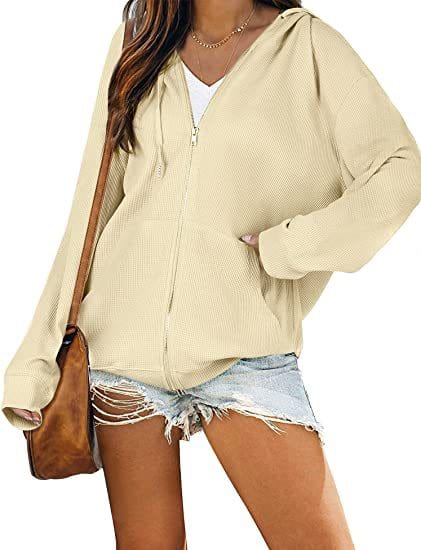 L / Ivory 2022 New Style Women's coats Oversize Hooded Sweater Women Long Sleeve Casual Coaters sweatshirt clothing