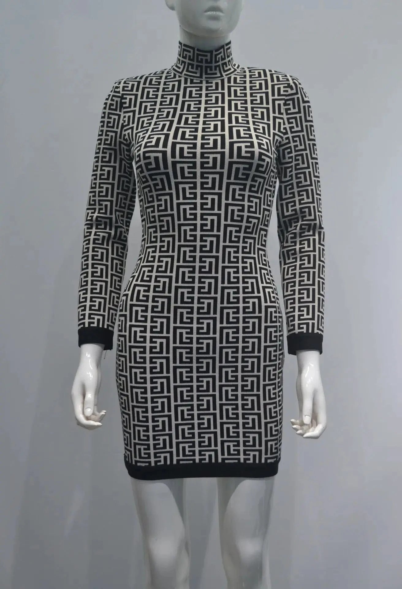 L / Jacquard D8781 Bandage dress elegant long-sleeved Jacquard cocktail dress for women None with belt